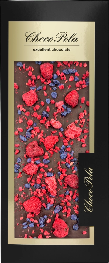 ČOKOLÁDA HOŘKÁ CHOCOPOLA - malina, kandovaná fialka